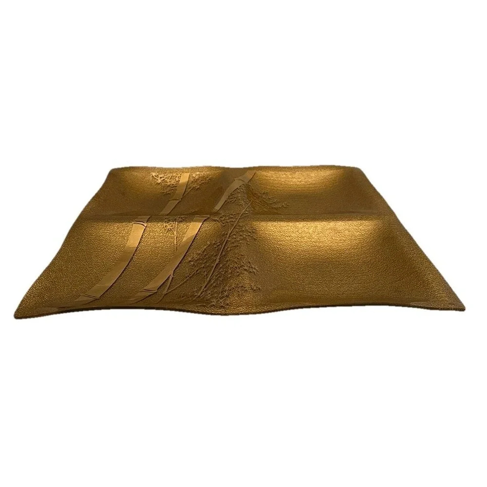 Ernest Sohn? Gold Glass Divided Tray Bamboo Design 4 Section ~15
